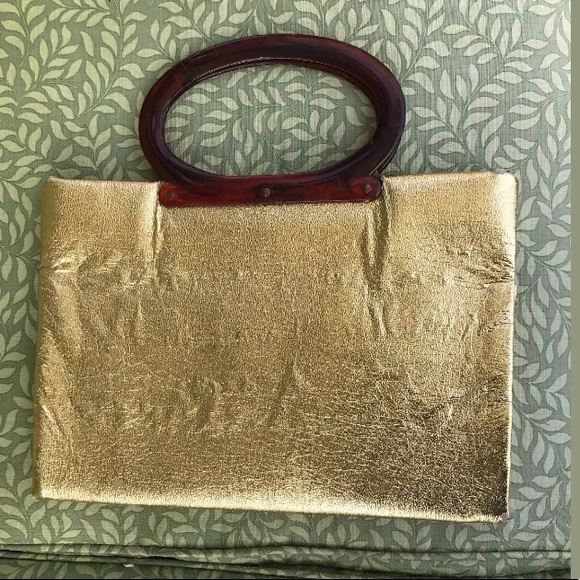 GORGEOUS LADYS PRIDE GOLD LAME METALLIC HANDBAG - Picture 6 of 8